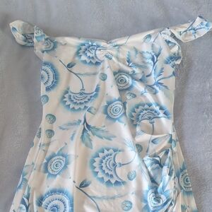Blue Floral Dress with Shoulder Ties